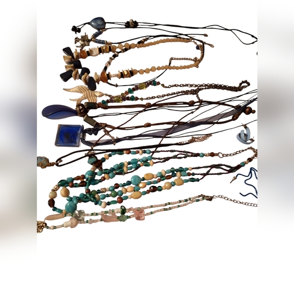 12 Piece Bundle Jewelry Blue Themed Boho Beachy Hippie Necklaces Earrings BEADED - Picture 2 of 9